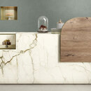 Cocina efecto mármol y madera