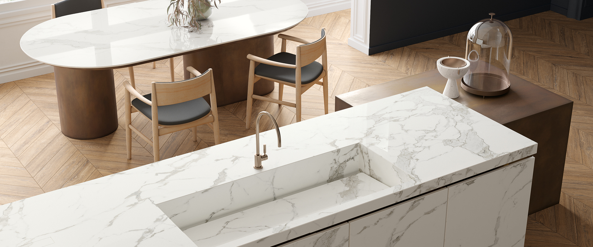 Encimera de cocina efecto mármol blanco: 4 combinaciones